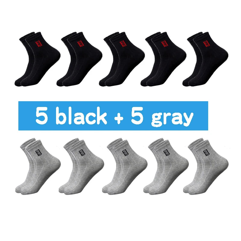 Men's Cotton Business Socks – Breathable Mid-Tube Black Socks, 10-Pack