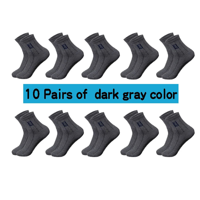 Men's Cotton Business Socks – Breathable Mid-Tube Black Socks, 10-Pack
