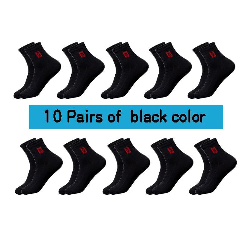 Men's Cotton Business Socks – Breathable Mid-Tube Black Socks, 10-Pack