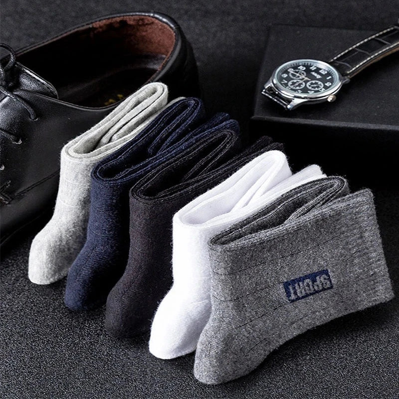 Men's Cotton Business Socks – Breathable Mid-Tube Black Socks, 10-Pack