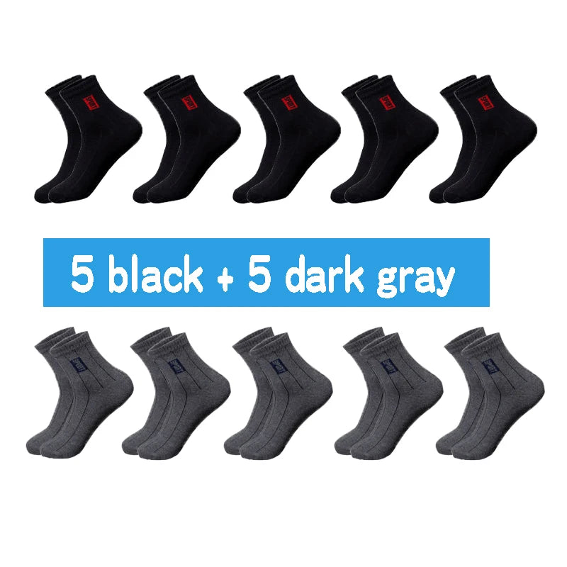 Men's Cotton Business Socks – Breathable Mid-Tube Black Socks, 10-Pack