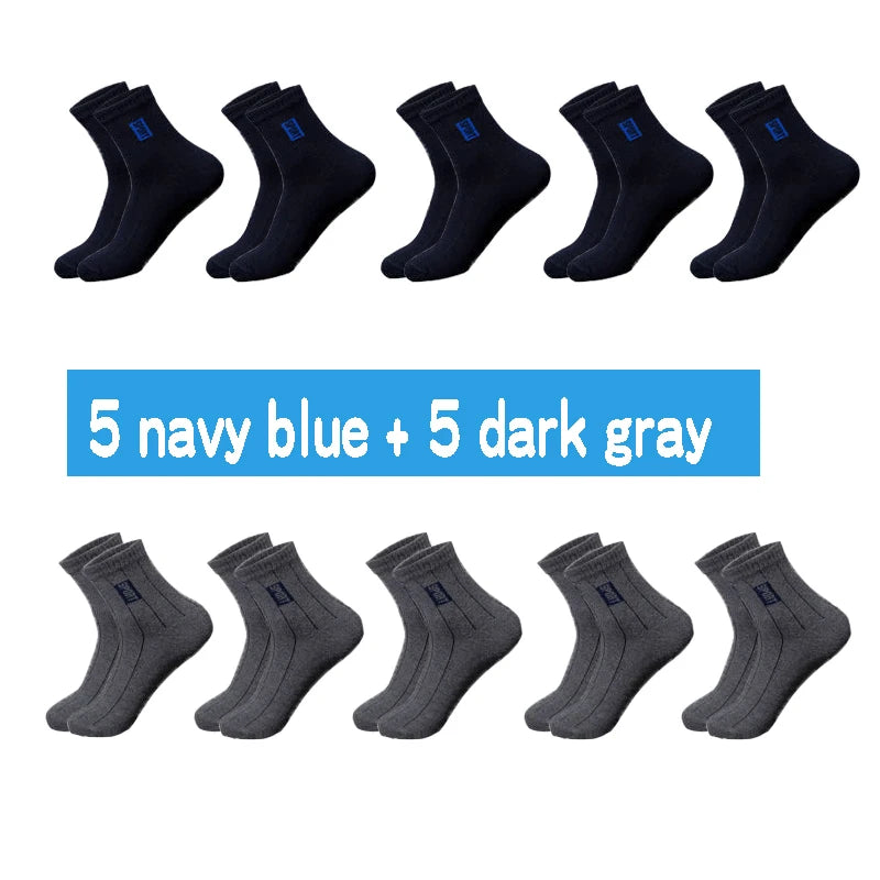 Men's Cotton Business Socks – Breathable Mid-Tube Black Socks, 10-Pack