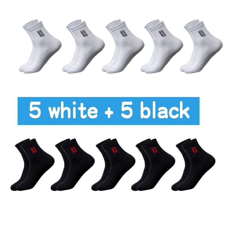 Men's Cotton Business Socks – Breathable Mid-Tube Black Socks, 10-Pack