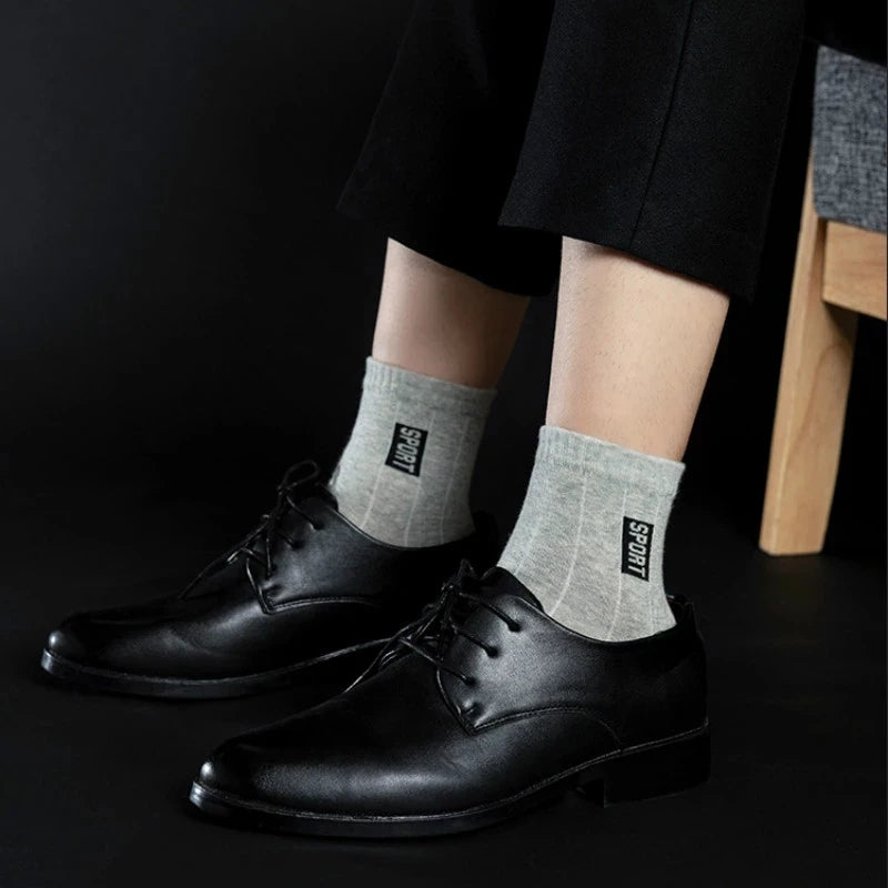 Men's Cotton Business Socks – Breathable Mid-Tube Black Socks, 10-Pack