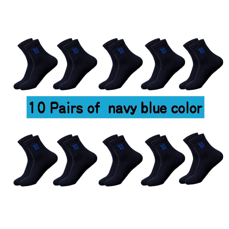 Men's Cotton Business Socks – Breathable Mid-Tube Black Socks, 10-Pack