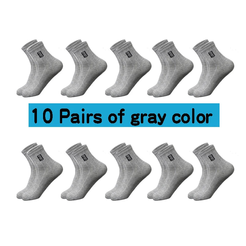 Men's Cotton Business Socks – Breathable Mid-Tube Black Socks, 10-Pack