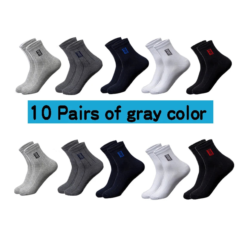 Men's Cotton Business Socks – Breathable Mid-Tube Black Socks, 10-Pack