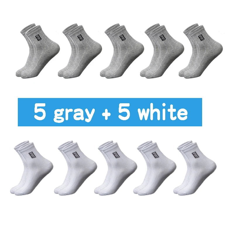 Men's Cotton Business Socks – Breathable Mid-Tube Black Socks, 10-Pack
