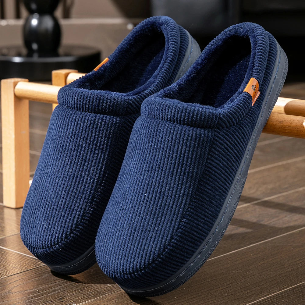 Winter Warm Slippers for Men Memory Foam Non Slip Home Shoes Soft Indoor Comfortable Designer TPR Sole Corduroy