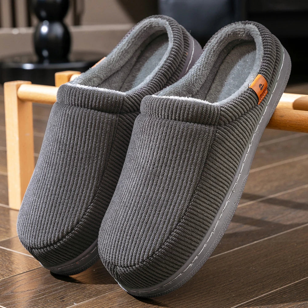 Men's Memory Foam Winter Slippers – Non-Slip Indoor House Shoes with Corduroy Upper