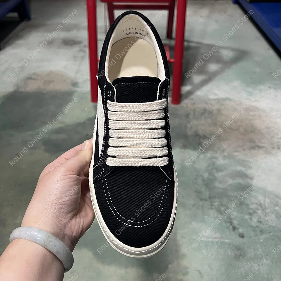 Men's Low-Top Denim Casual Sneakers – Lace-Up Thick Sole Fashion Sport Trainers