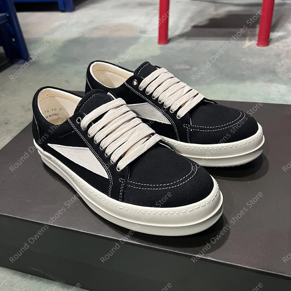 Men's Low-Top Denim Casual Sneakers – Lace-Up Thick Sole Fashion Sport Trainers