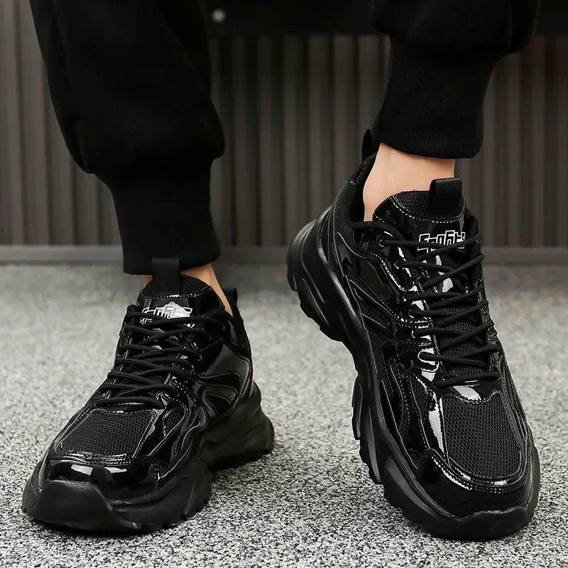 Men's Breathable Casual Sports Sneakers – Comfortable Fashion Platform Running Shoes, Gold, Size 46