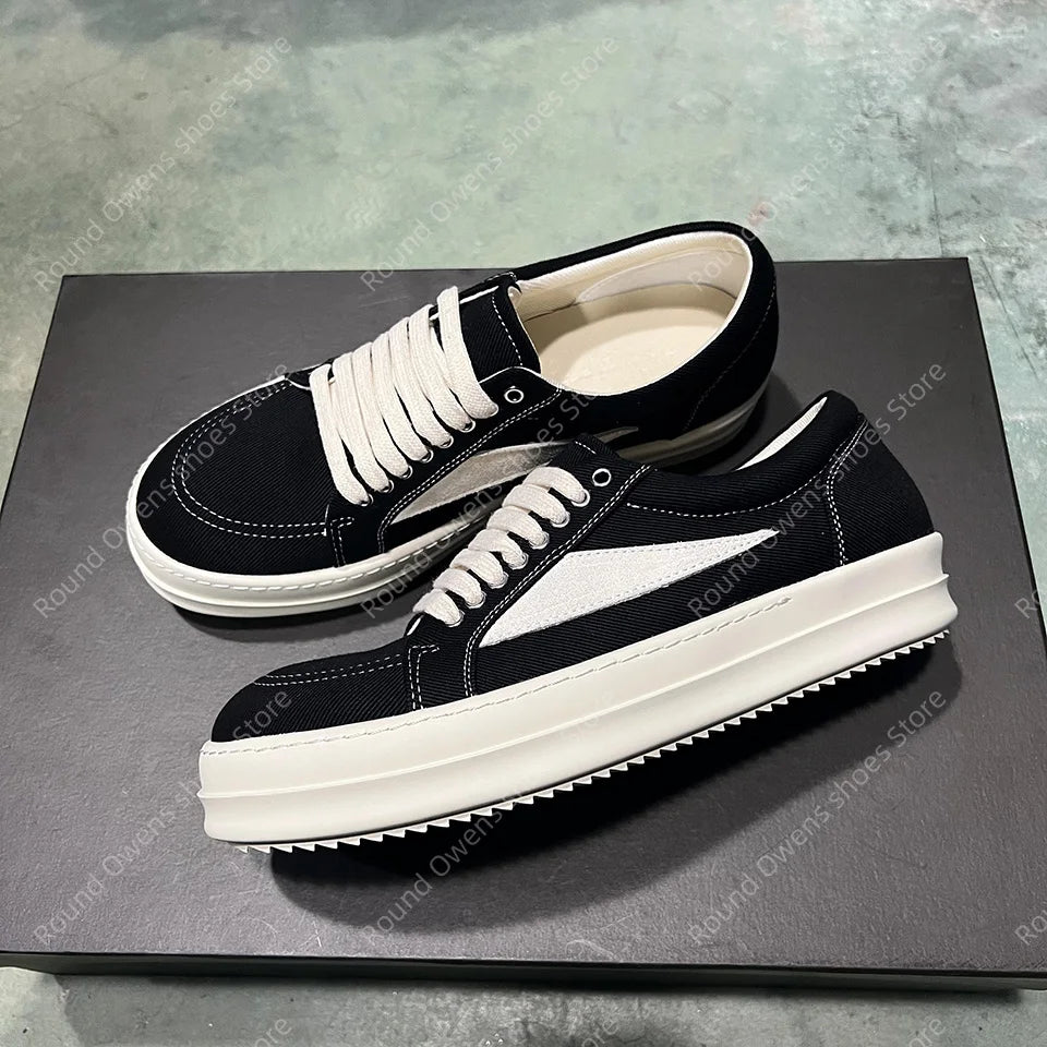 Men's Low-Top Denim Casual Sneakers – Lace-Up Thick Sole Fashion Sport Trainers