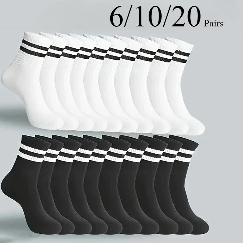 Men's Striped Cotton Socks – Soft Breathable Casual Crew Socks, 6, 10 or 20 Pairs