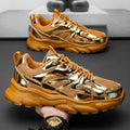 Men's Breathable Casual Sports Sneakers – Comfortable Fashion Platform Running Shoes, Gold, Size 46