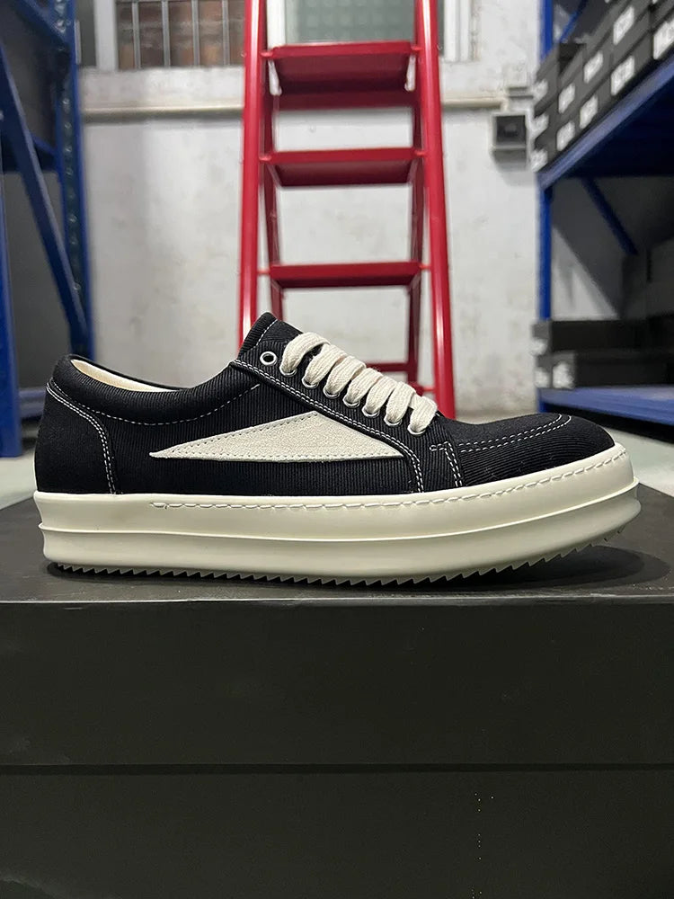 Men's Low-Top Denim Casual Sneakers – Lace-Up Thick Sole Fashion Sport Trainers