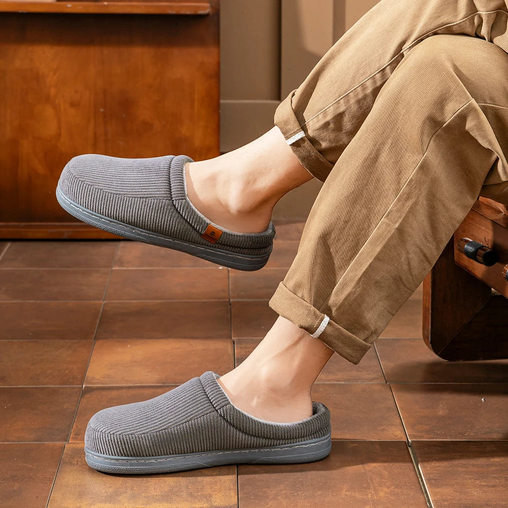Winter Warm Slippers for Men Memory Foam Non Slip Home Shoes Soft Indoor Comfortable Designer TPR Sole Corduroy