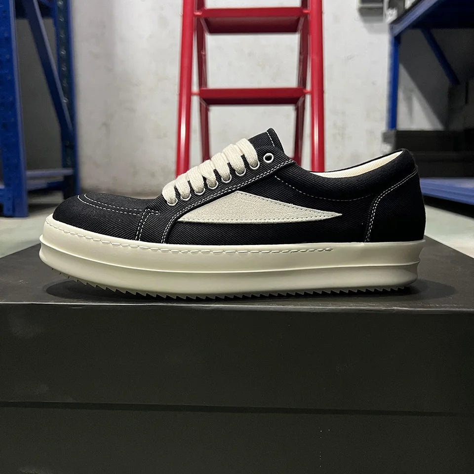 Men's Low-Top Denim Casual Sneakers – Lace-Up Thick Sole Fashion Sport Trainers