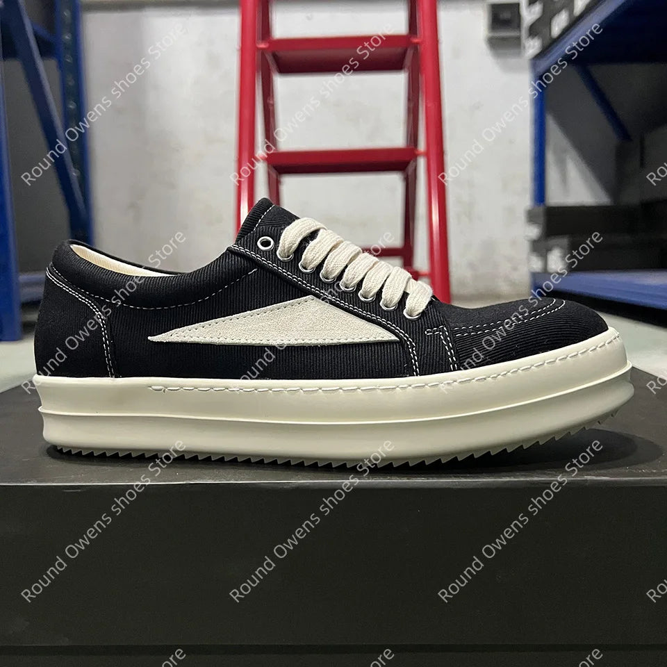 Men's Low-Top Denim Casual Sneakers – Lace-Up Thick Sole Fashion Sport Trainers