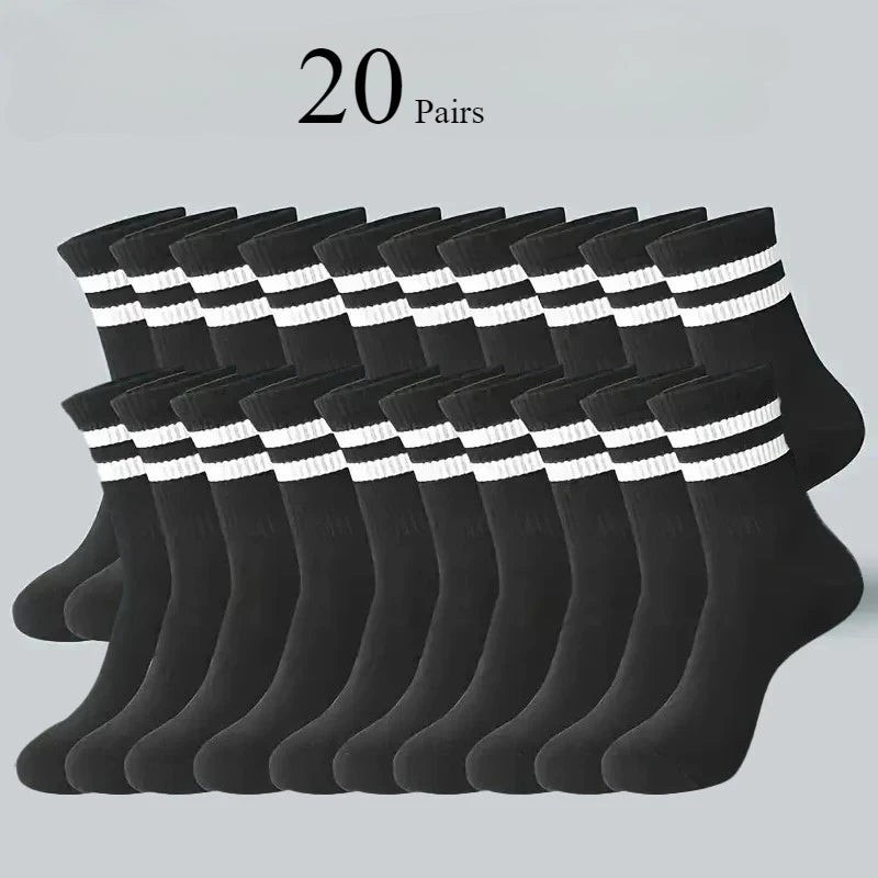 Men's Striped Cotton Socks – Soft Breathable Casual Crew Socks, 6, 10 or 20 Pairs
