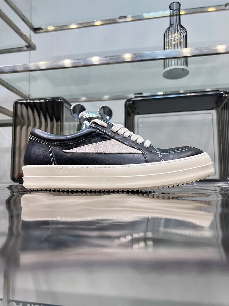 Men's Low-Top Denim Casual Sneakers – Lace-Up Thick Sole Fashion Sport Trainers