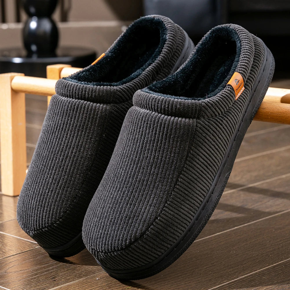 Winter Warm Slippers for Men Memory Foam Non Slip Home Shoes Soft Indoor Comfortable Designer TPR Sole Corduroy