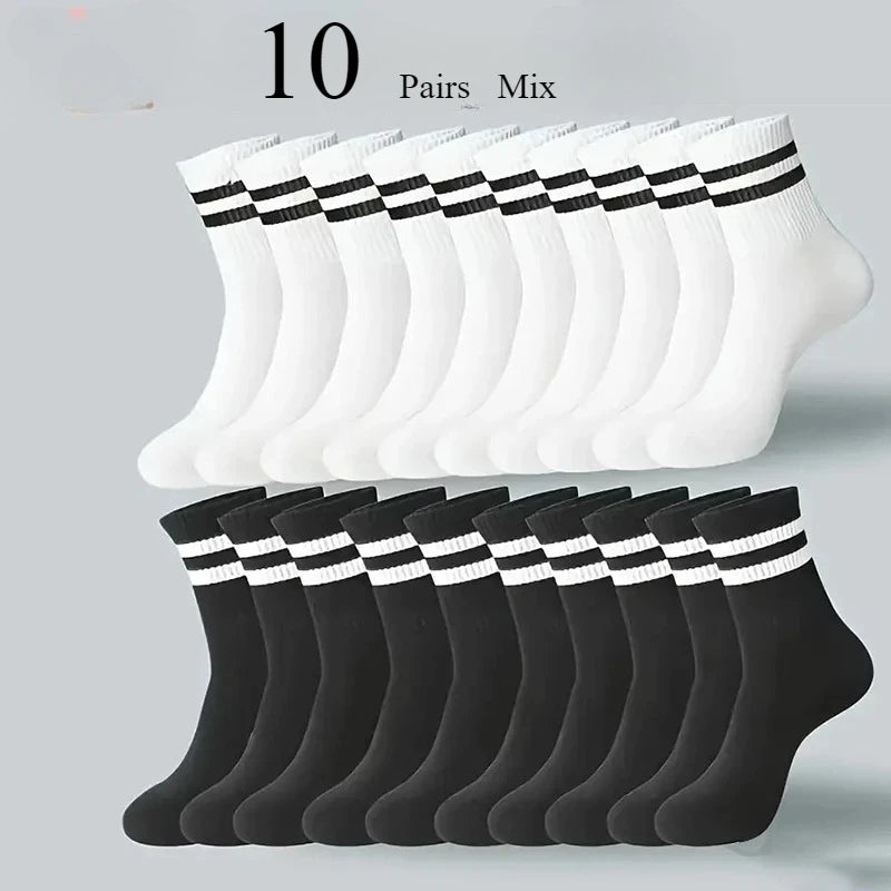Men's Striped Cotton Socks – Soft Breathable Casual Crew Socks, 6, 10 or 20 Pairs