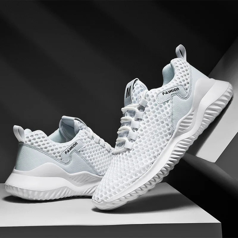 Men's Breathable Mesh Walking Sneakers – Comfortable Casual Lace-Up Running Shoes for Summer