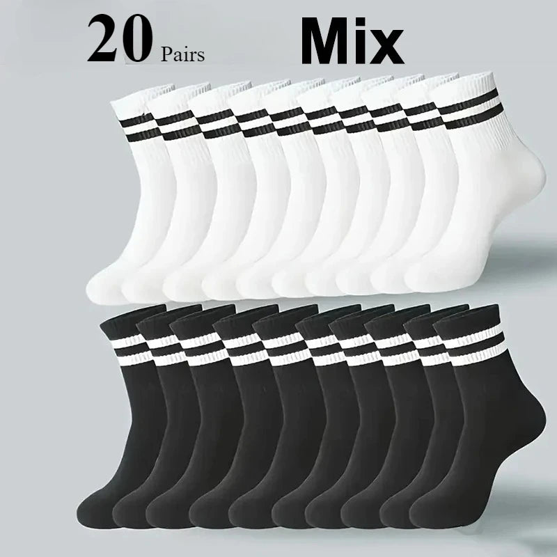Men Women Striped Socks Fashion Color Soft Comfortable Sweat Absorbing Breathable Lovers Sports Style Casual Socks 6/10/20 Pairs
