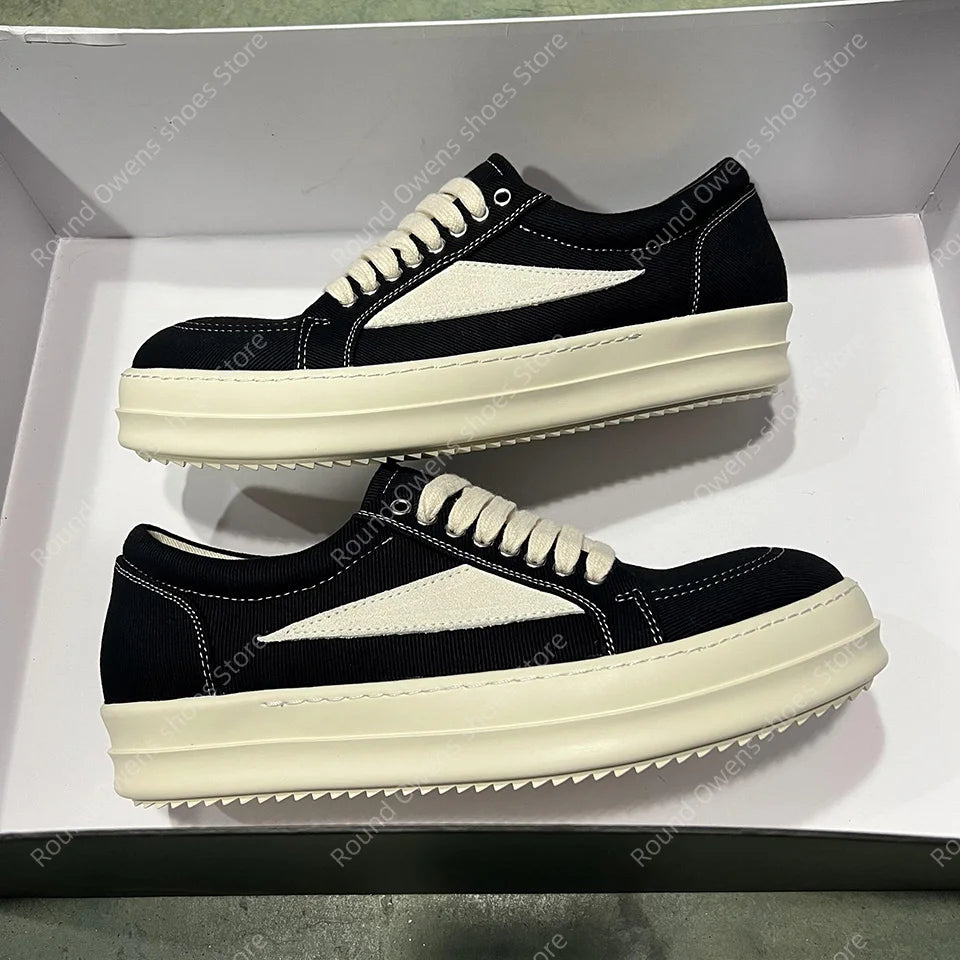 Men's Low-Top Denim Casual Sneakers – Lace-Up Thick Sole Fashion Sport Trainers