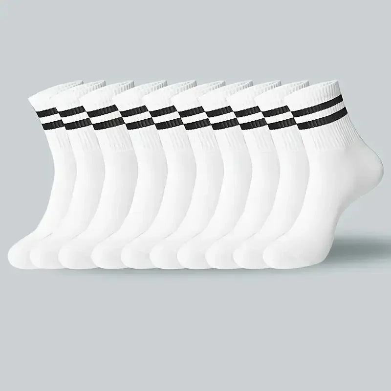 Men's Striped Cotton Socks – Soft Breathable Casual Crew Socks, 6, 10 or 20 Pairs