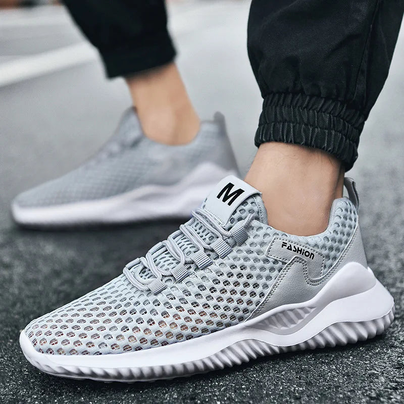 Men's Breathable Mesh Walking Sneakers – Comfortable Casual Lace-Up Running Shoes for Summer