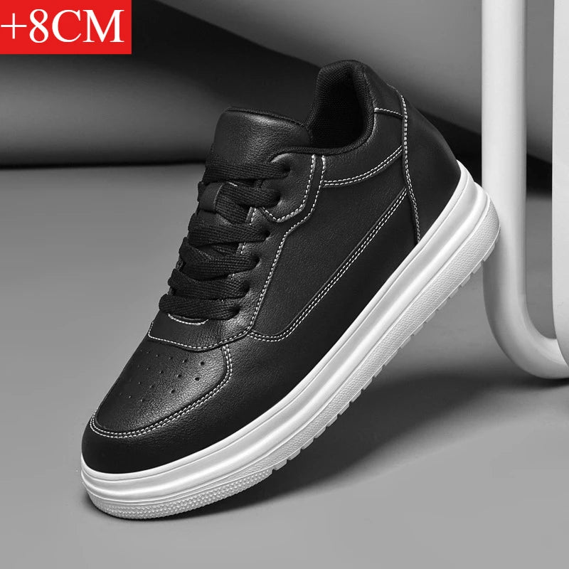 Men's Invisible Height-Increasing Trainers – White Leather Sport Shoes with 6–10 cm Lift (EU 36–46)