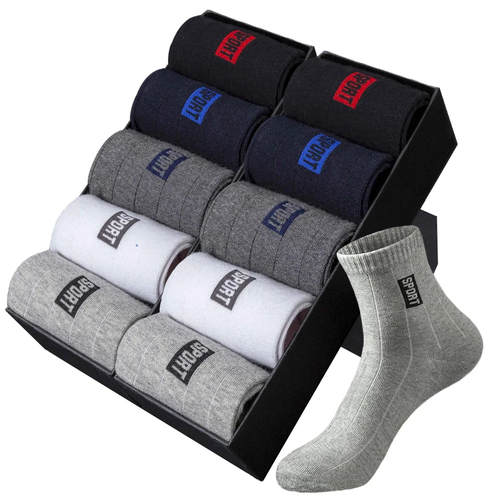 Men's Cotton Business Socks – Breathable Mid-Tube Black Socks, 10-Pack