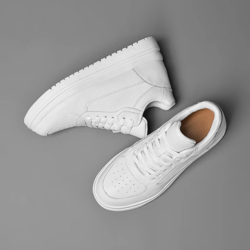 Men's Invisible Height-Increasing Trainers – White Leather Sport Shoes with 6–10 cm Lift (EU 36–46)