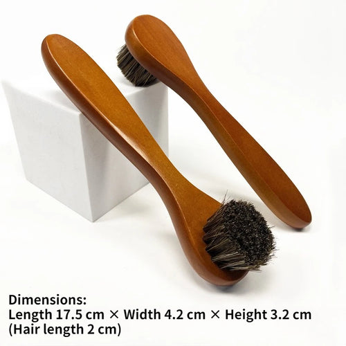 Long-Handle Horsehair Shoe Brush – Soft Leather Cleaning Brush with Wooden Handle