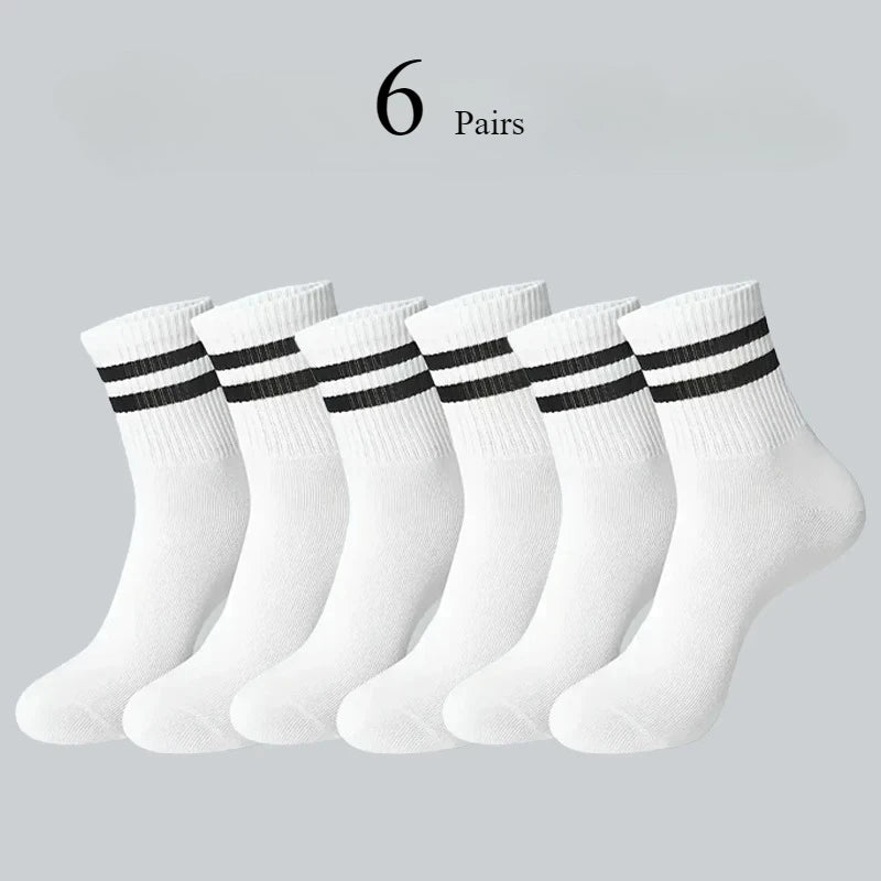 Men's Striped Cotton Socks – Soft Breathable Casual Crew Socks, 6, 10 or 20 Pairs