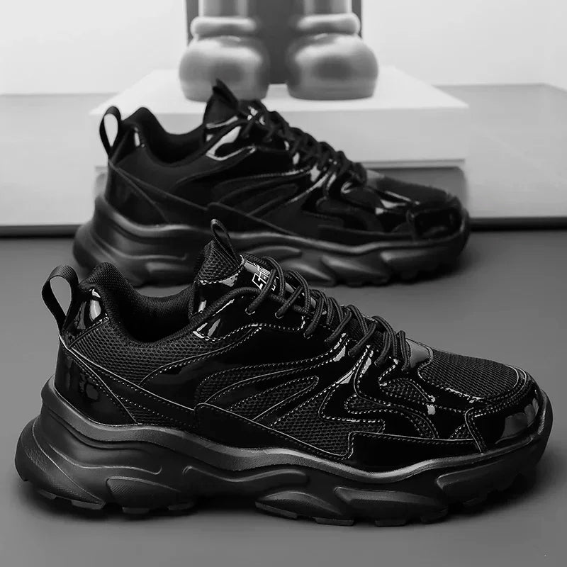 Men's Breathable Casual Sports Sneakers – Comfortable Fashion Platform Running Shoes, Gold, Size 46