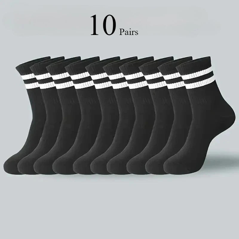 Men's Striped Cotton Socks – Soft Breathable Casual Crew Socks, 6, 10 or 20 Pairs