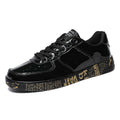 Men's Gold Glitter Casual Sneakers – Flat Sole Lace-Up Streetwear Skate Shoes with Leather Upper