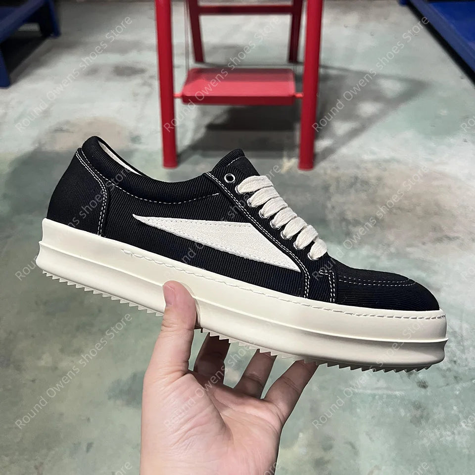 Men's Low-Top Denim Casual Sneakers – Lace-Up Thick Sole Fashion Sport Trainers