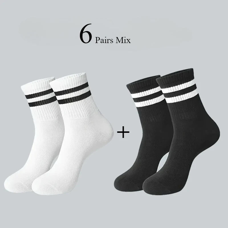 Men's Striped Cotton Socks – Soft Breathable Casual Crew Socks, 6, 10 or 20 Pairs