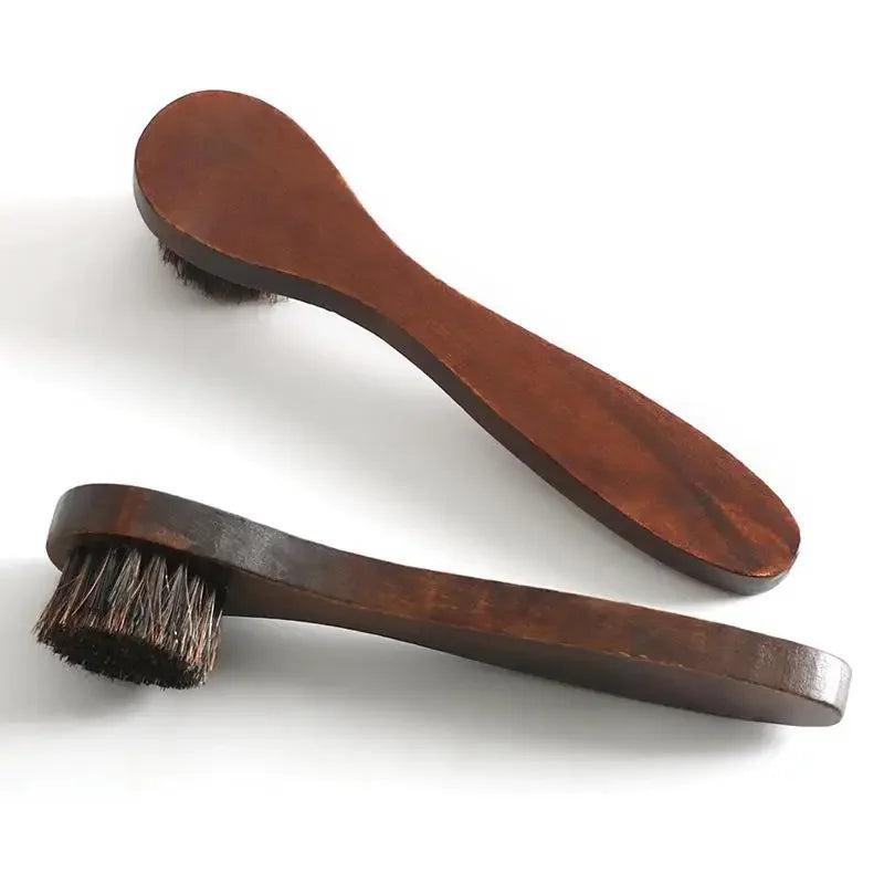 Long-Handle Horsehair Shoe Brush – Soft Leather Cleaning Brush with Wooden Handle