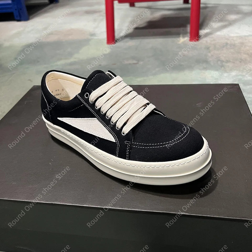 Men's Low-Top Denim Casual Sneakers – Lace-Up Thick Sole Fashion Sport Trainers