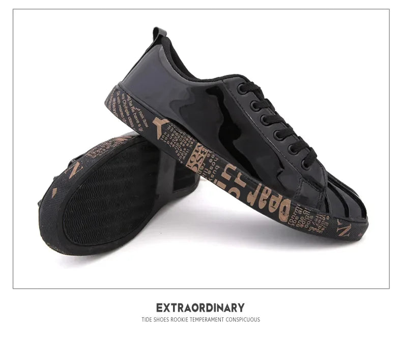 Men's Gold Glitter Casual Skate Sneakers – Flat Sole Lace-Up Streetwear Fashion Shoes