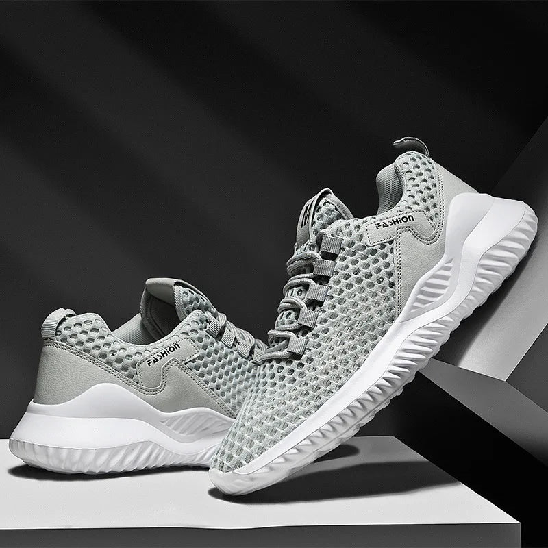 Men's Breathable Mesh Walking Sneakers – Comfortable Casual Lace-Up Running Shoes for Summer