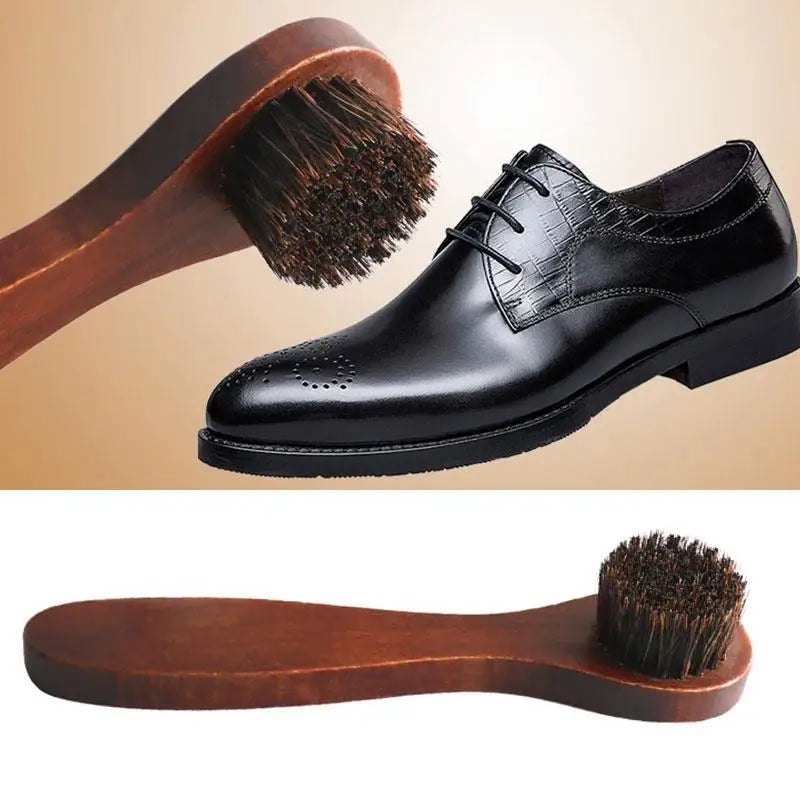 Long-Handle Horsehair Shoe Brush – Soft Leather Cleaning Brush with Wooden Handle