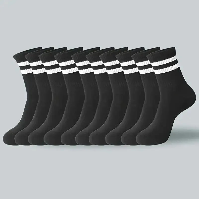 Men's Striped Cotton Socks – Soft Breathable Casual Crew Socks, 6, 10 or 20 Pairs
