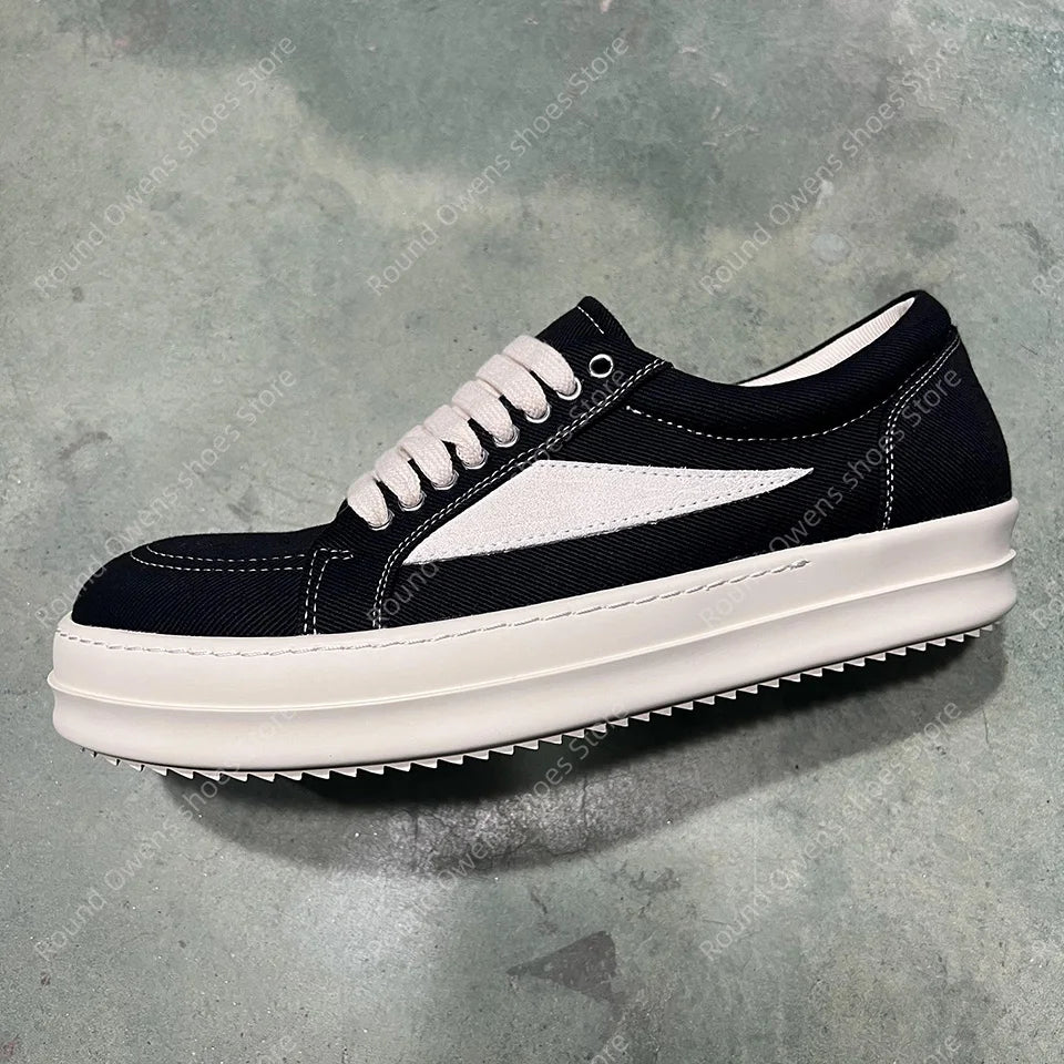 Men's Low-Top Denim Casual Sneakers – Lace-Up Thick Sole Fashion Sport Trainers